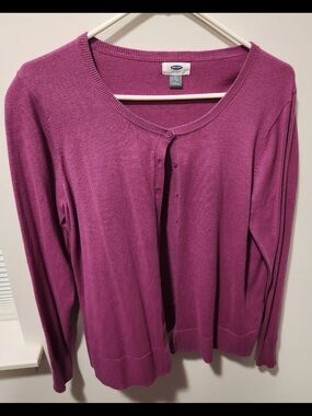 Old Navy Magenta Crewneck Cardigan Sweater